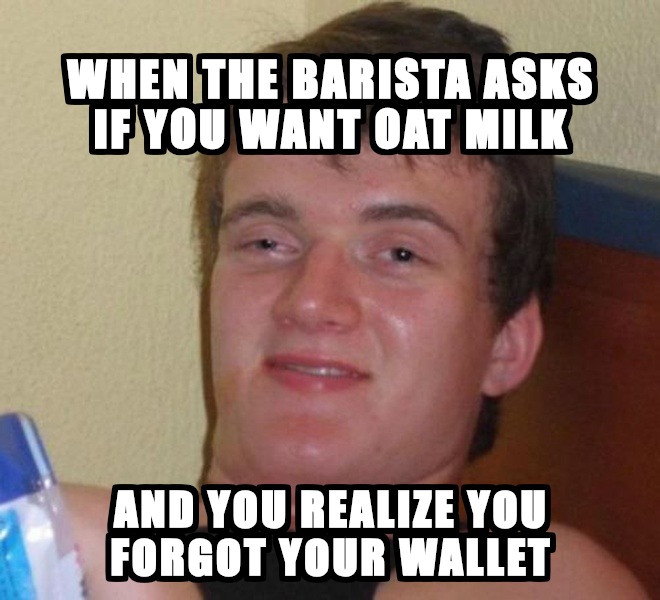 AI-generated meme: neighborhood coffee shop (10 Guy)
