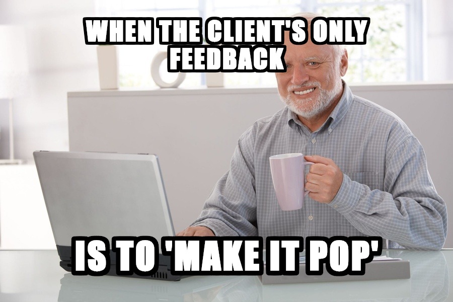 AI-generated meme: marketing agency deadline (Hide the Pain Harold)